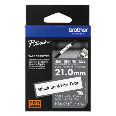 Brother Pro Tape HSe-251E Heat shrink tube - Black on White, 21mm