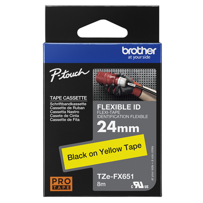 Brother Pro Tape TZe-FX651 Flexible ID tape - Black on Yellow, 24mm