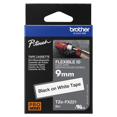 Brother Pro Tape TZe-FX221 Flexible ID tape - Black on White, 9mm
