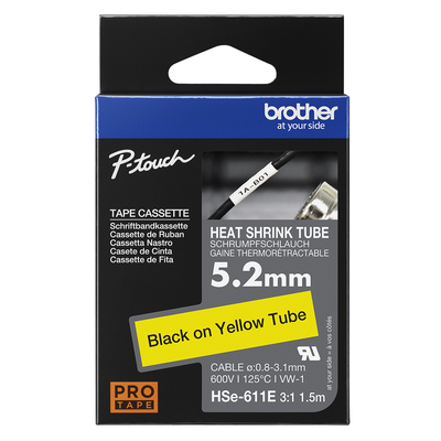 Brother Pro Tape HSe-611E Heat shrink tube - Black on Yellow, 5.2mm