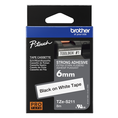 Brother Pro Tape TZe-S211 Strong adhesive tape - Black on White, 6mm