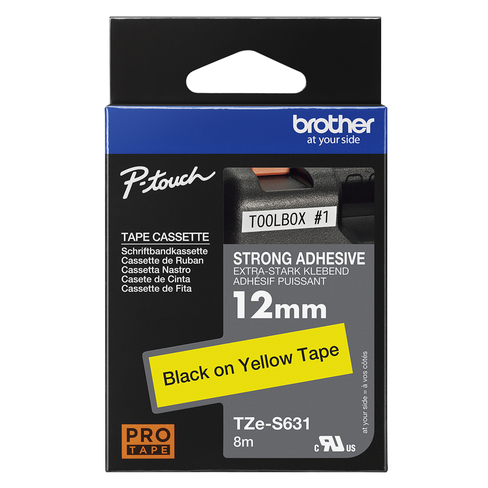 Brother Pro Tape TZe-S631 Strong adhesive tape - Black on Yellow, 12mm