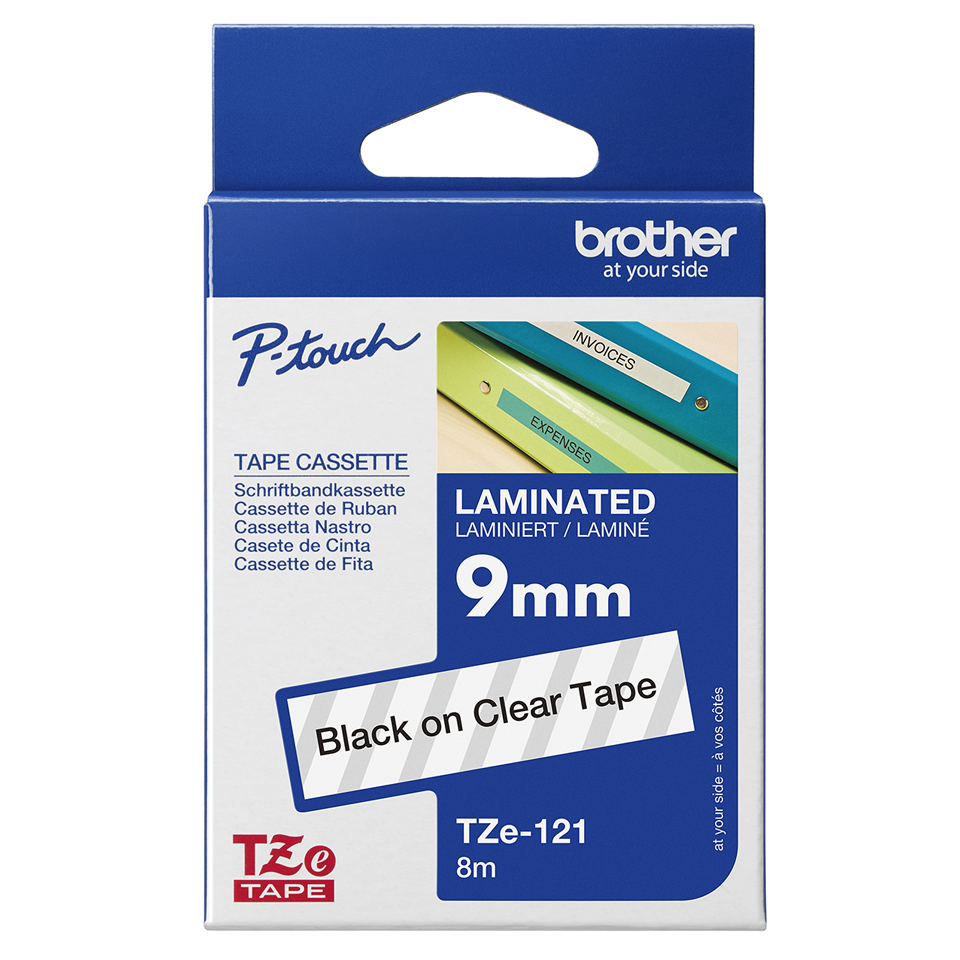 Brother laminated TZe tape - Black on Clear, 9mm – Image 2 of 2
