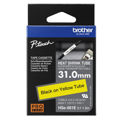 Brother Pro Tape HSe-661E Heat shrink tube - Black on Yellow, 31mm