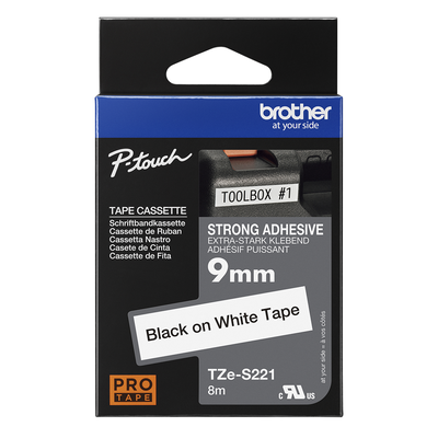 Brother Pro Tape TZe-S221 Strong adhesive tape - Black on White, 9mm
