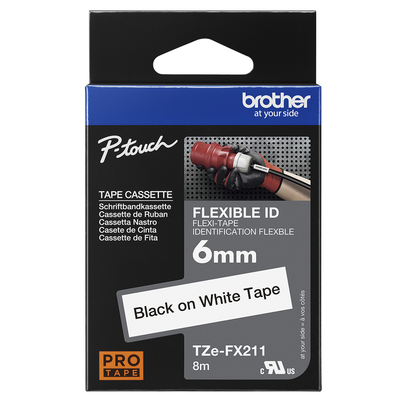 Brother Pro Tape TZe-FX211 Flexible ID tape - Black on White, 6mm