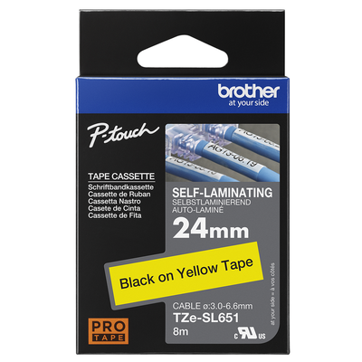 Brother Pro Tape TZe-SL651 Self laminating tape - Black on Yellow, 24mm