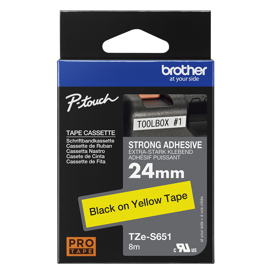 Brother Pro Tape TZe-S651 Strong adhesive tape - Black on Yellow, 24mm
