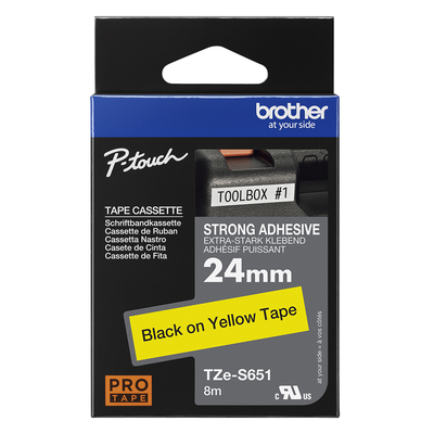 Brother Pro Tape TZe-S651 Strong adhesive tape - Black on Yellow, 24mm