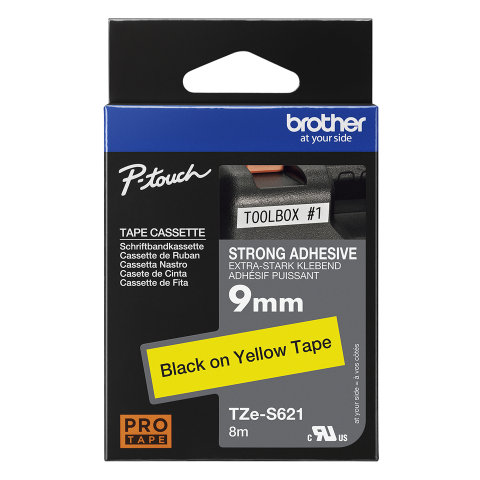 Brother Pro Tape TZe-S621 Strong adhesive tape - Black on Yellow, 9mm