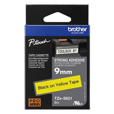 Brother Pro Tape TZe-S621 Strong adhesive tape - Black on Yellow, 9mm
