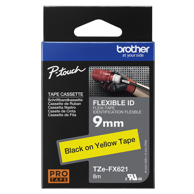 Brother Pro Tape TZe-FX621 Flexible ID tape - Black on Yellow, 9mm