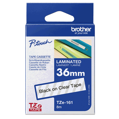 Brother laminated TZe tape - Black on Clear, 36mm