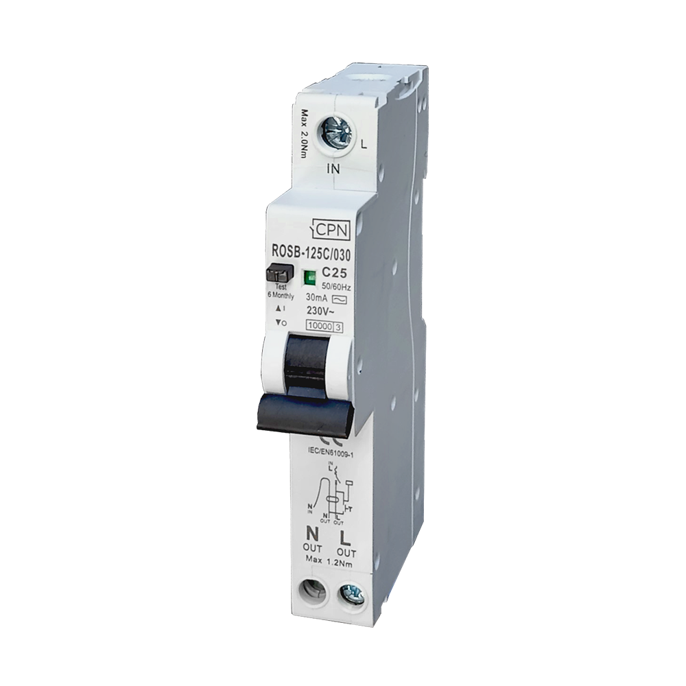 1 pole 25A C curve 30mA RCBO type A for 3PH board 