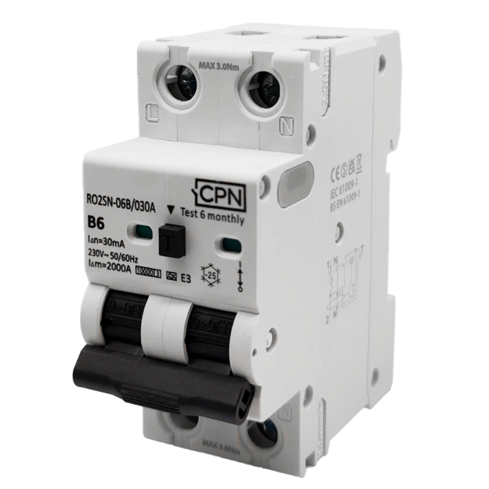 2 Pole 40A C curve 30mA RCBO Type A Fork 