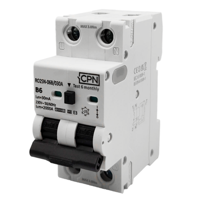 2 Pole 40A C curve 30mA RCBO Type A Fork 