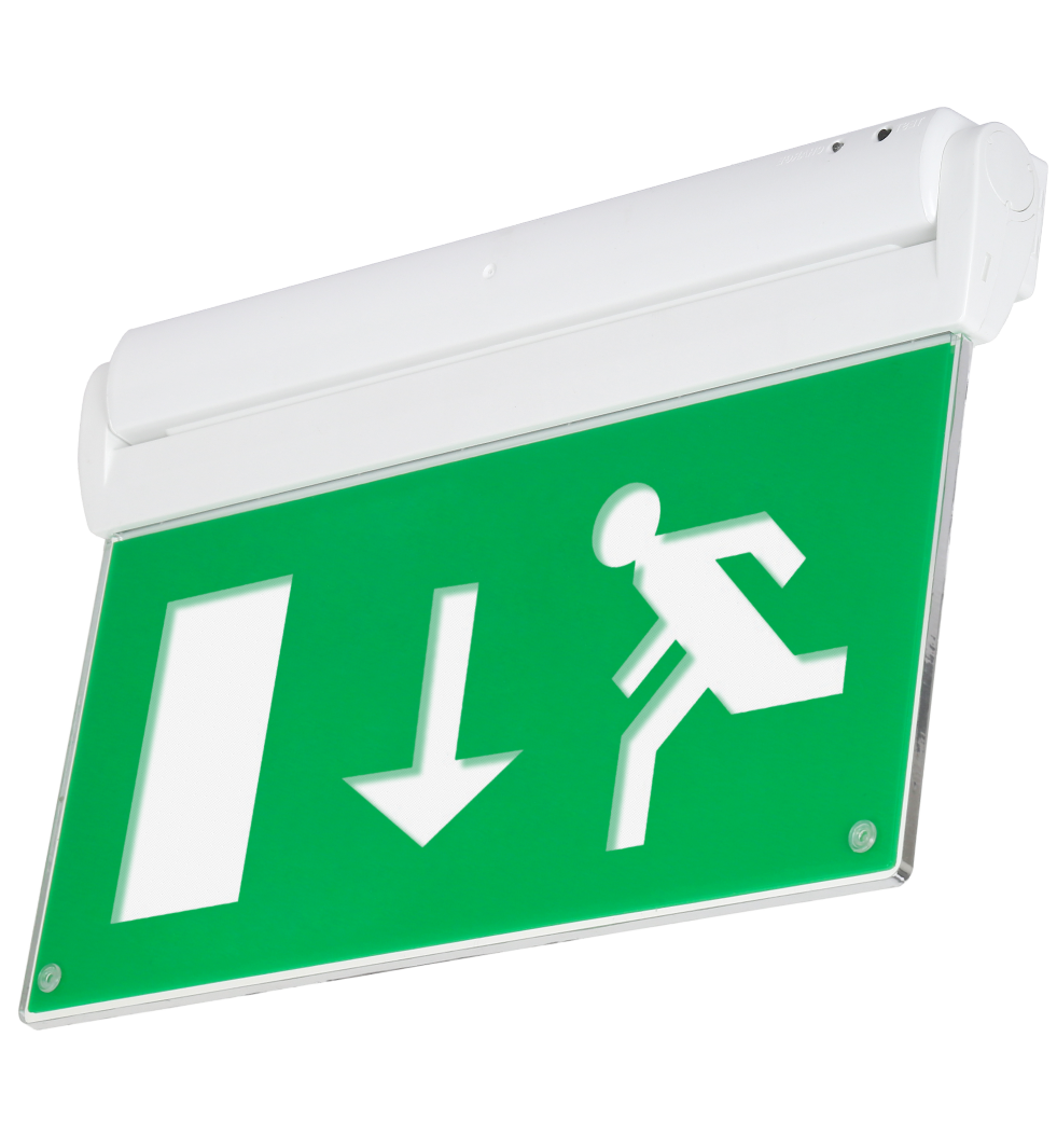 Arlington LiFe LED Maint. Blade Exit Sign Euro Down Legend