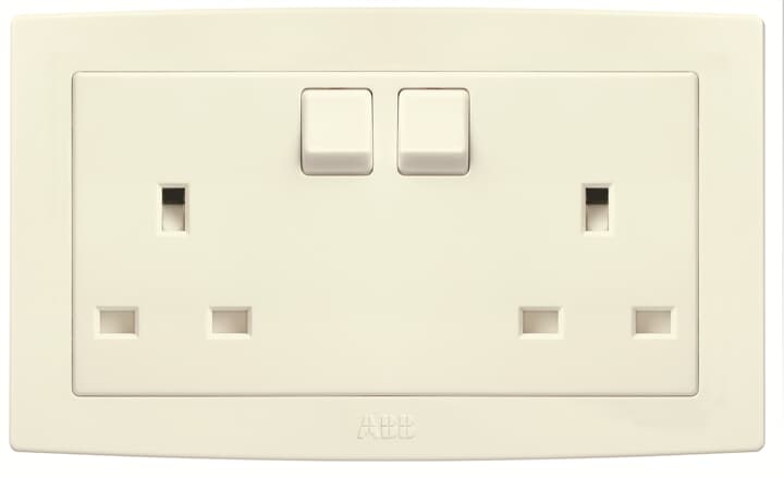 2 gang BS dble pole SW socket neon 13a