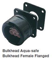 Aquasafe female bulkhead flanged 250v with 3 pole plug connector 16_amp Black