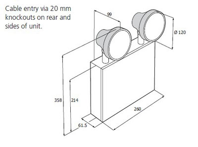 Twin beam emergency light, Lamp 2x20W TH 2x300 Lumens NM3 with run on timer
