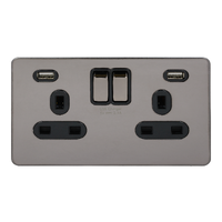 USFP 2G 13A 2USB SW SKT BLK BN