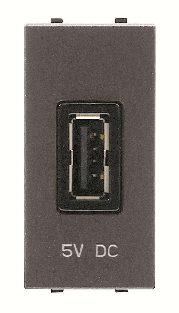 USB charger 750mA, 1-gang Breakout cable with USB A Anthracite - Zenit