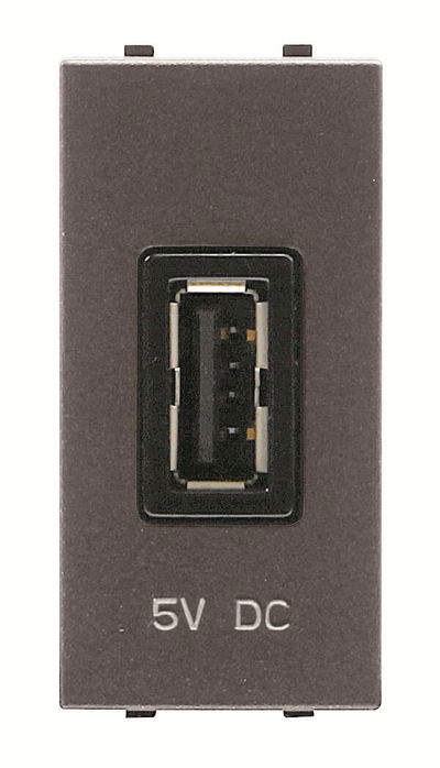 USB charger 750mA, 1-gang Breakout cable with USB A Anthracite - Zenit