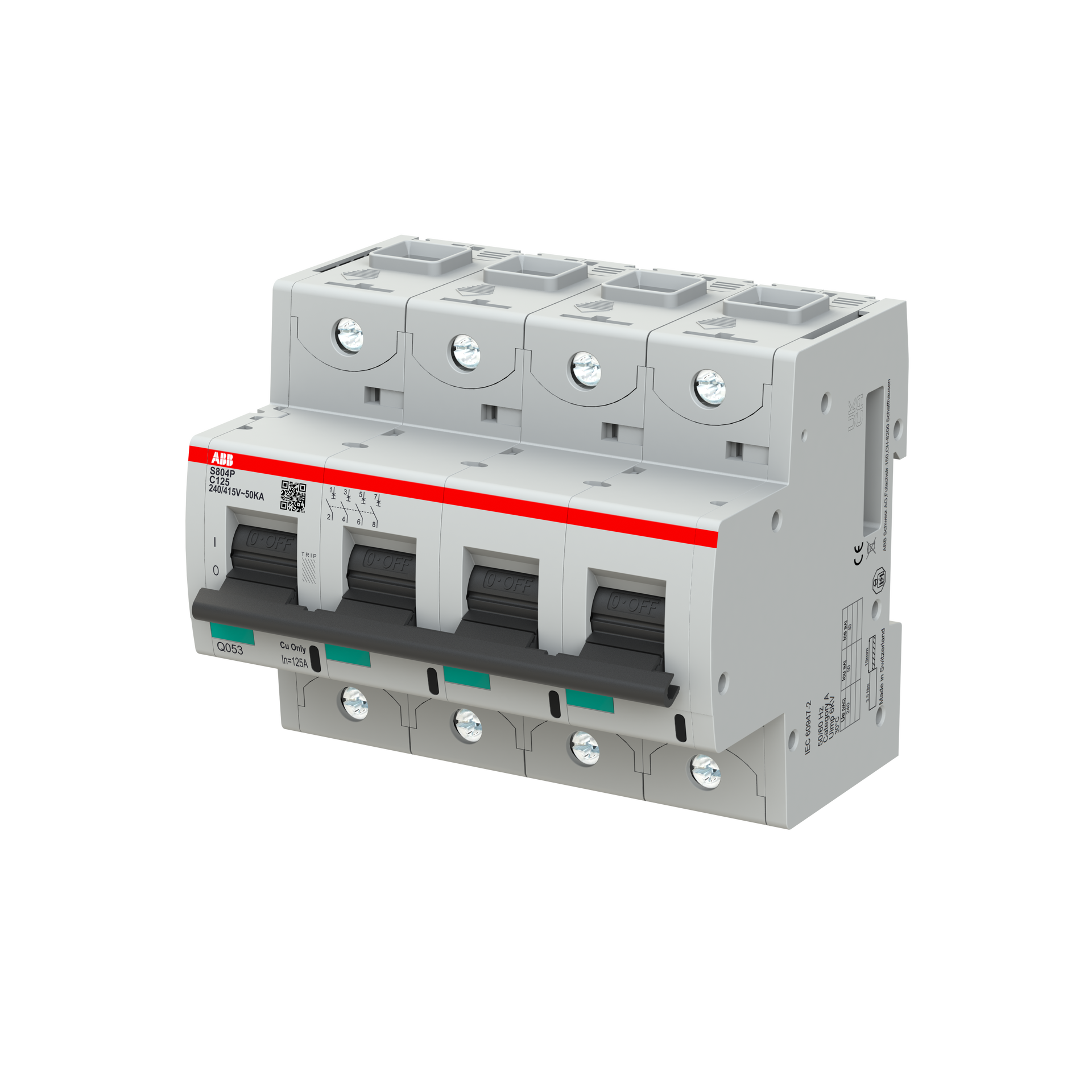 S804P-C125 High Performance Circuit Breaker. C Characteristic. 50kA, 125A, 4P