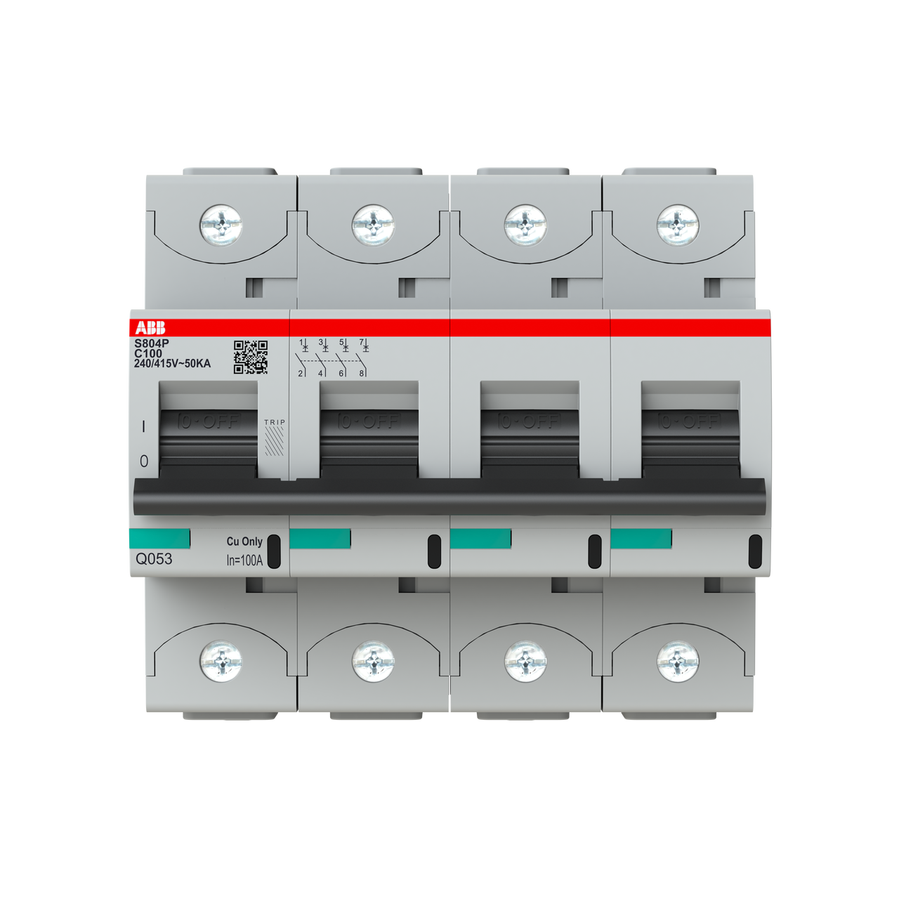 S804P-C100 High Performance Circuit Breaker. C Characteristic. 50kA, 100A, 4P