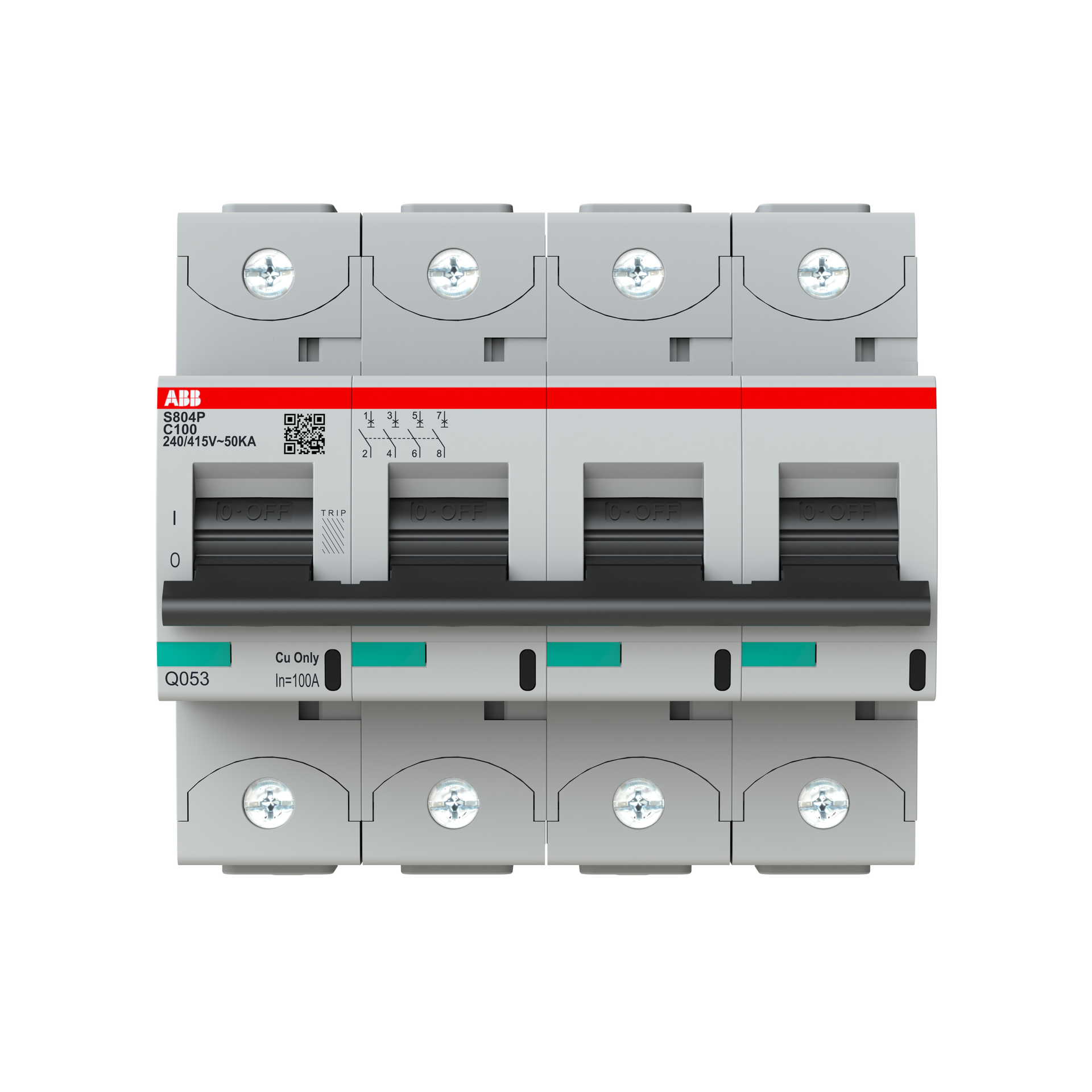 S804P-C100 High Performance Circuit Breaker. C Characteristic. 50kA, 100A, 4P