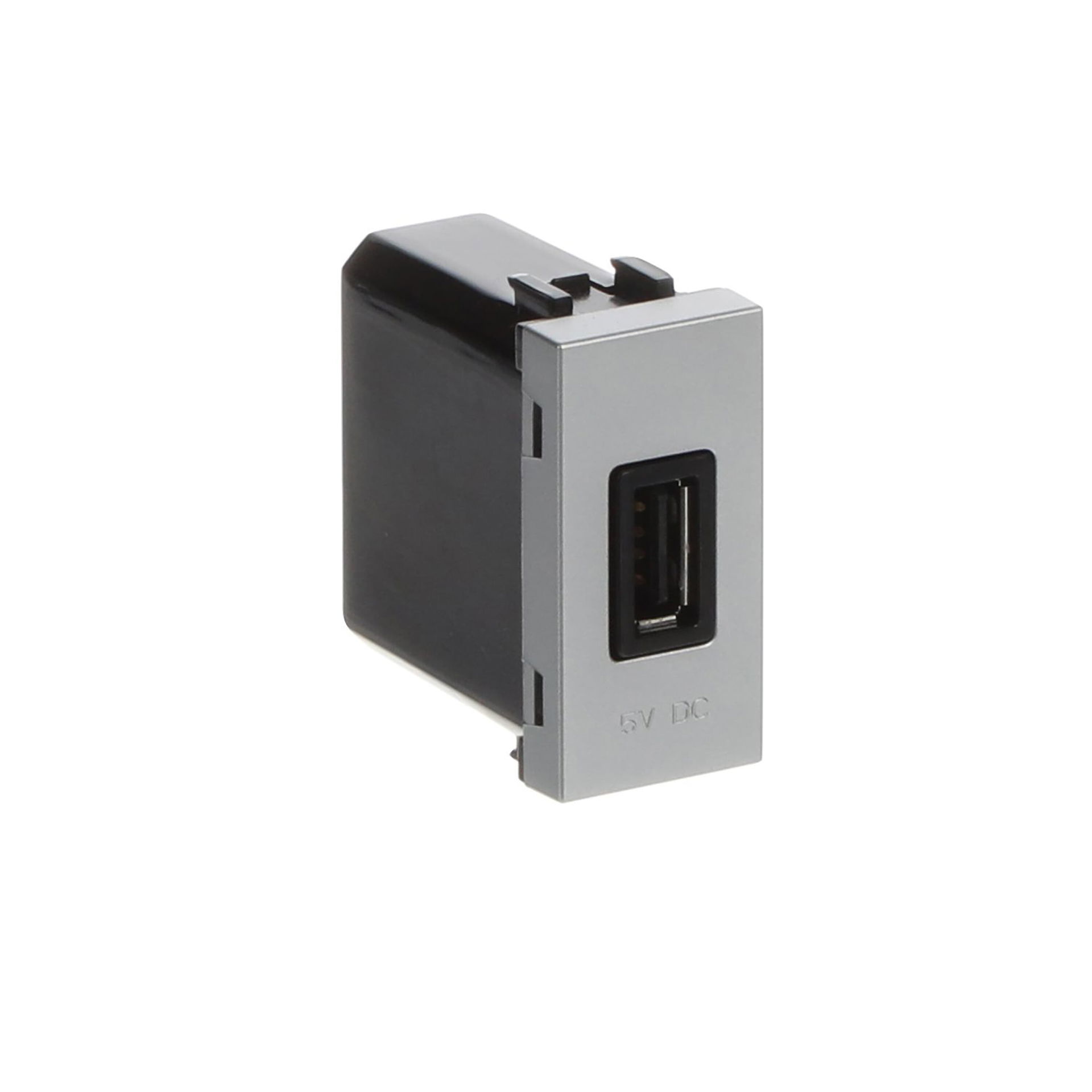 USB charger 750mA, 1-gang Breakout cable with USB A Silver - Zenit