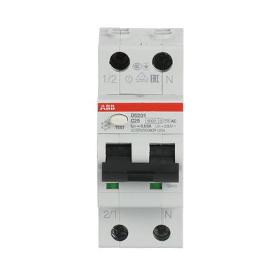 Interruttori magnetotermici differenziali DS201 DS201 - 1P+N - 30 mA - 25 A - C - Type AC