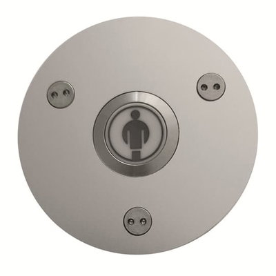 Touch call push button, Front panel in anodized-aluminum, 4 mm, Flat design of the push-button, Short-stroke button with 1 mm, Integrated LED light area, Lasered nurse symbol on the push button, Signal generator for acoustic call