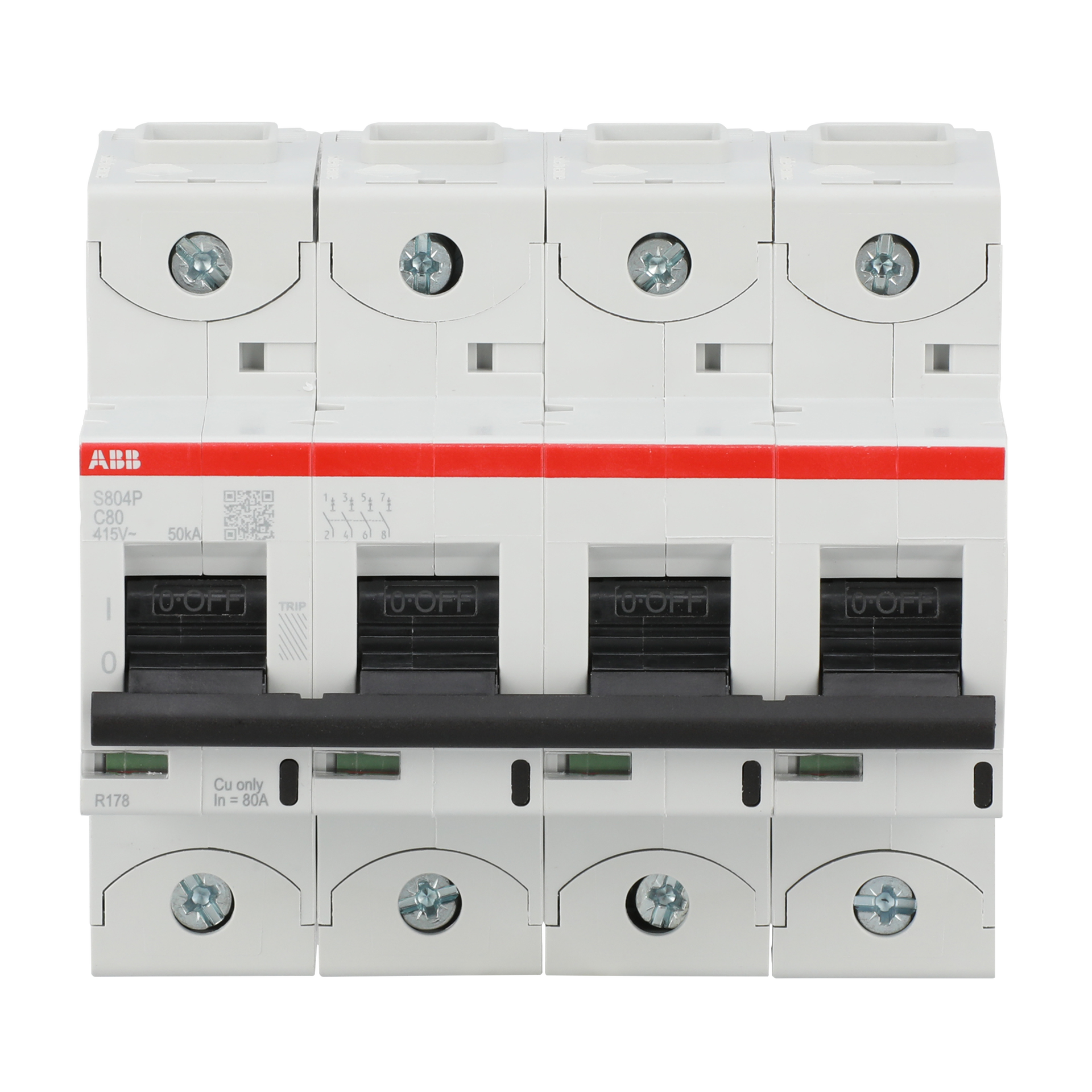S804P-C80 High Performance Circuit Breaker. C Characteristic. 50kA, 80A, 4P – Immagine 2 di 3