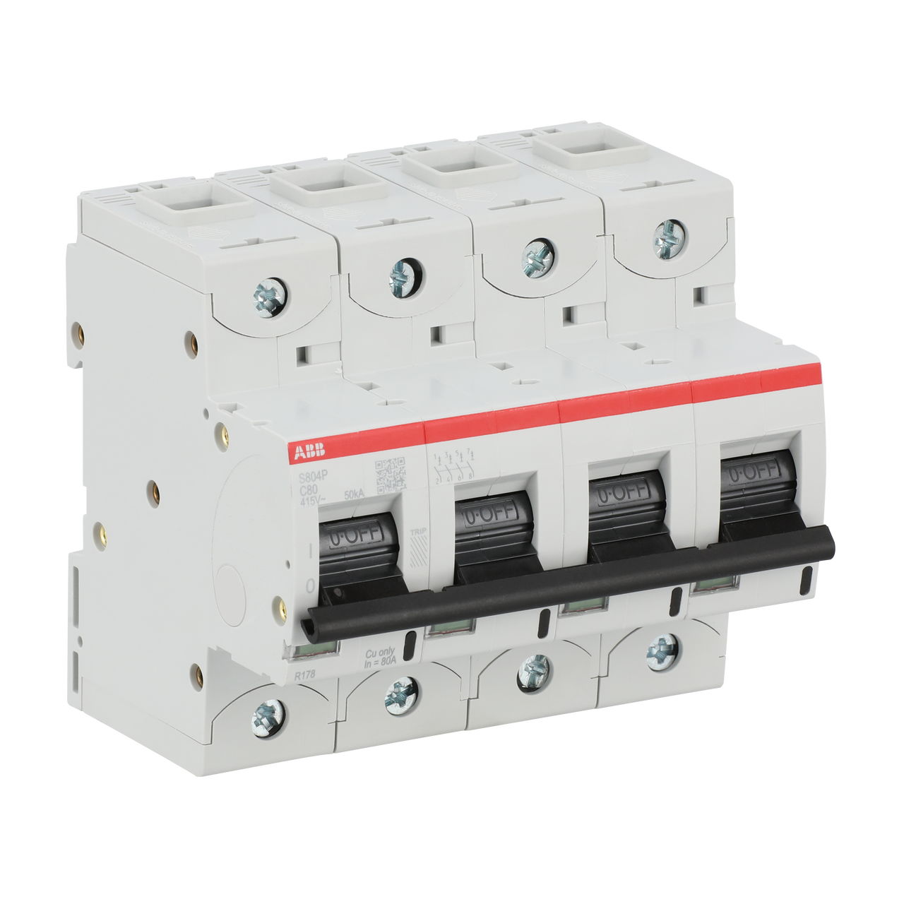 S804P-C80 High Performance Circuit Breaker. C Characteristic. 50kA, 80A, 4P