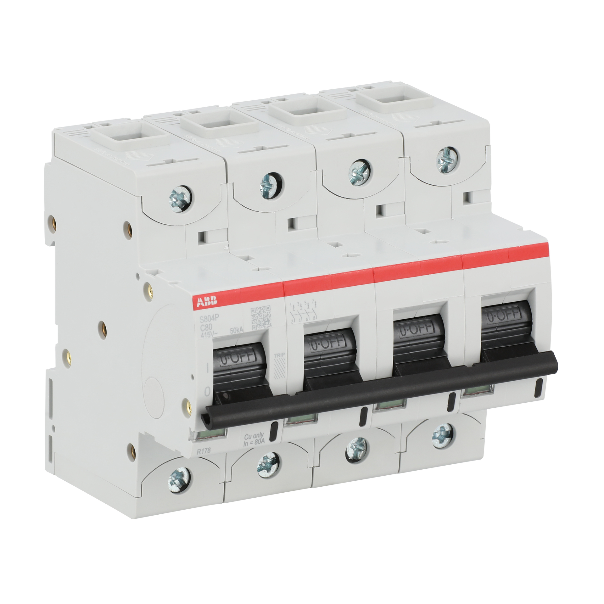 S804P-C80 High Performance Circuit Breaker. C Characteristic. 50kA, 80A, 4P