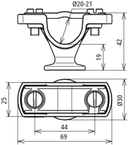 Staffa portafilo PA grigio per conduttura HVI / CUI D 20mm con rivestimento D 30mm e IG M8 – Immagine 2 di 2