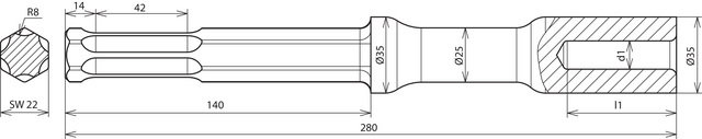 Attrezzo p.martello domolitore p.disp. d i prof. D 20mm L 280mm p. Hilti  TE-S – Immagine 2 di 2