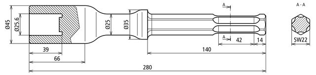 Attrezzo per martello per dispersore tub olare D25mm L280mm esecuzione Hilti TE-S – Immagine 2 di 2