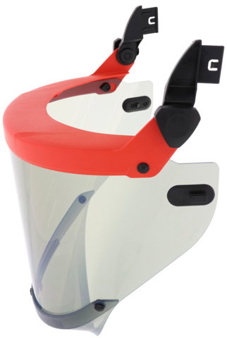 Visiera protettiva provata con arco elettrico con clip e sottomento trasparente, classe 2 valore ATPV: 14 cal/cm²