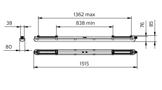 CoreLine Stagna, 57.1 W, L1500 mm, 7500 lm, 4000 K, Fascio extra largo, Opale, IP65, IK08, TW1-ready – Immagine 15 di 15