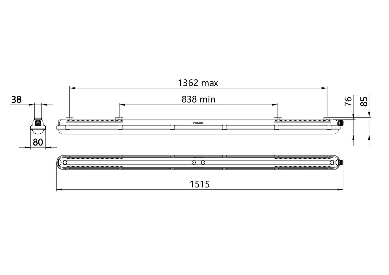 CoreLine Stagna Gen3, 50 W, L1500 mm, 8000 lm, 4000 K, Simmetrica, Trasparente, IP66, IK08, EL-ready – Immagine 17 di 17