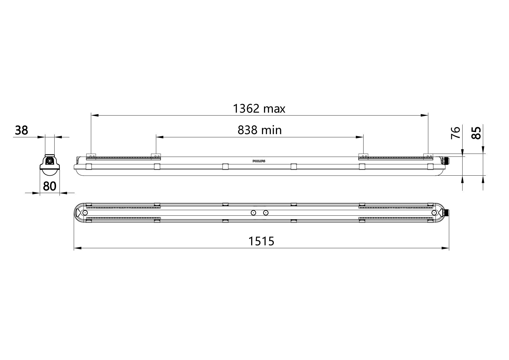 CoreLine Stagna Gen3, 50 W, L1500 mm, 8000 lm, 4000 K, Simmetrica, Trasparente, IP66, IK08, EL-ready – Immagine 17 di 17