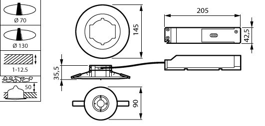 Downlight di emergenza, Recessed, 3 W, 3 W, D95 mm  H31 mm, 328 lm, 6500 K, IP20, ELP3h, Non mantenuto – Immagine 2 di 2