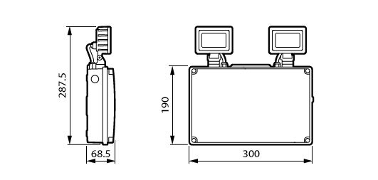 Faretto Twin di emergenza, 9 W, 9 W, 300x287.5mm  H68.5 mm, 1000 lm, 6500 K, IP65, ELB3h, Non mantenuto – Immagine 2 di 2