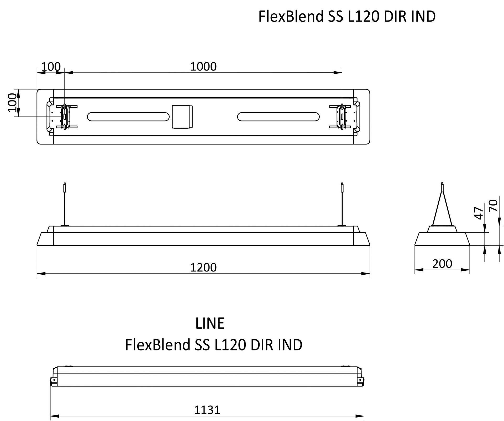 FlexBlend, sospeso, 44.5 W, 1200x200 mm  H73 mm, SMT, 4800 lm, 4000 K, CRI90, DALI, UGR19, EL-DC – Immagine 9 di 9