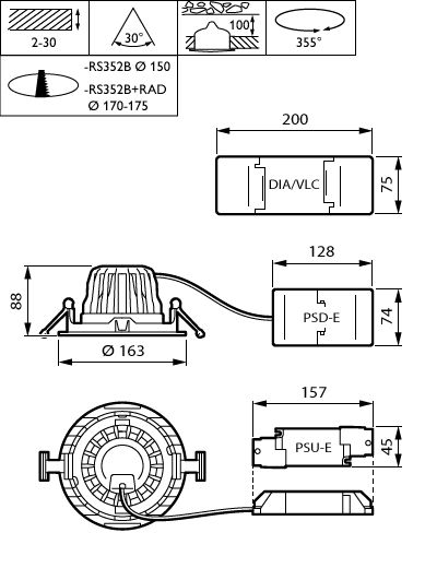 GreenSpace Accent Fixed Gen2, Recessed, 19.6 W, D150 mm, 2800 lm, 4000 K, Fascio largo, Riflettore PerfectAccent, Bianco, IP20 – Immagine 4 di 4