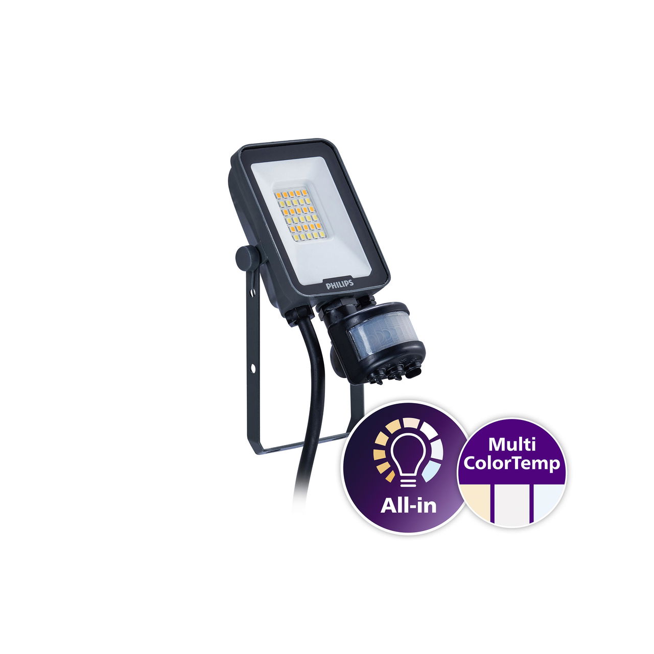 Proiettori completi Ledinaire, 10 W, 1100 lm, 1200 lm, 3000 K, 4000 K, 6500 K, CRI80, Accensione/spegnimento basati su sensore, Simmetrica, MDU1, IP65