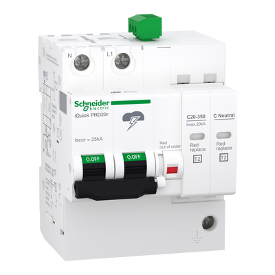 Scaricatore, Acti9, iQuick PRD, 1P+N, 5kA, Imax 20kA, cartuccia estraibile, Tipo 2, TN-S, TT