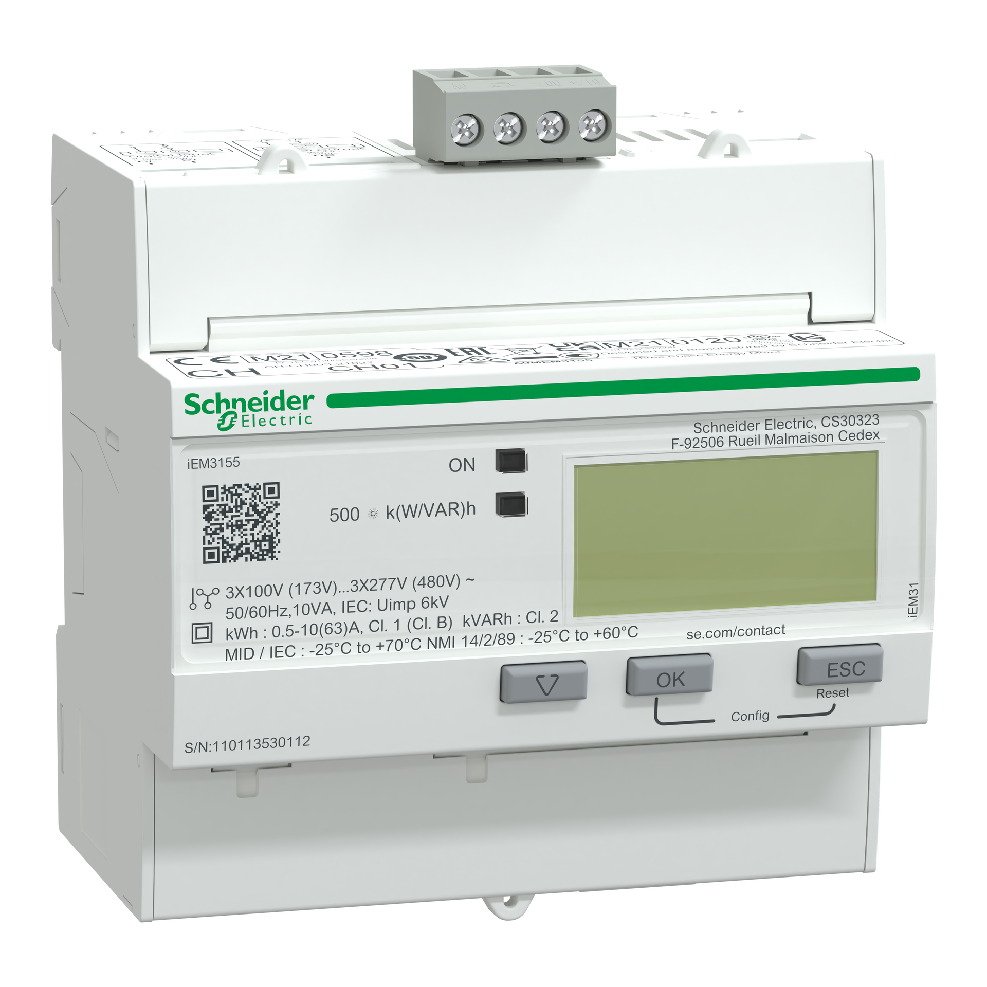 Contatore energia iEM3155 - 3P+N - inserzione diretta 63A - Modbus 1DI+1DO -MID